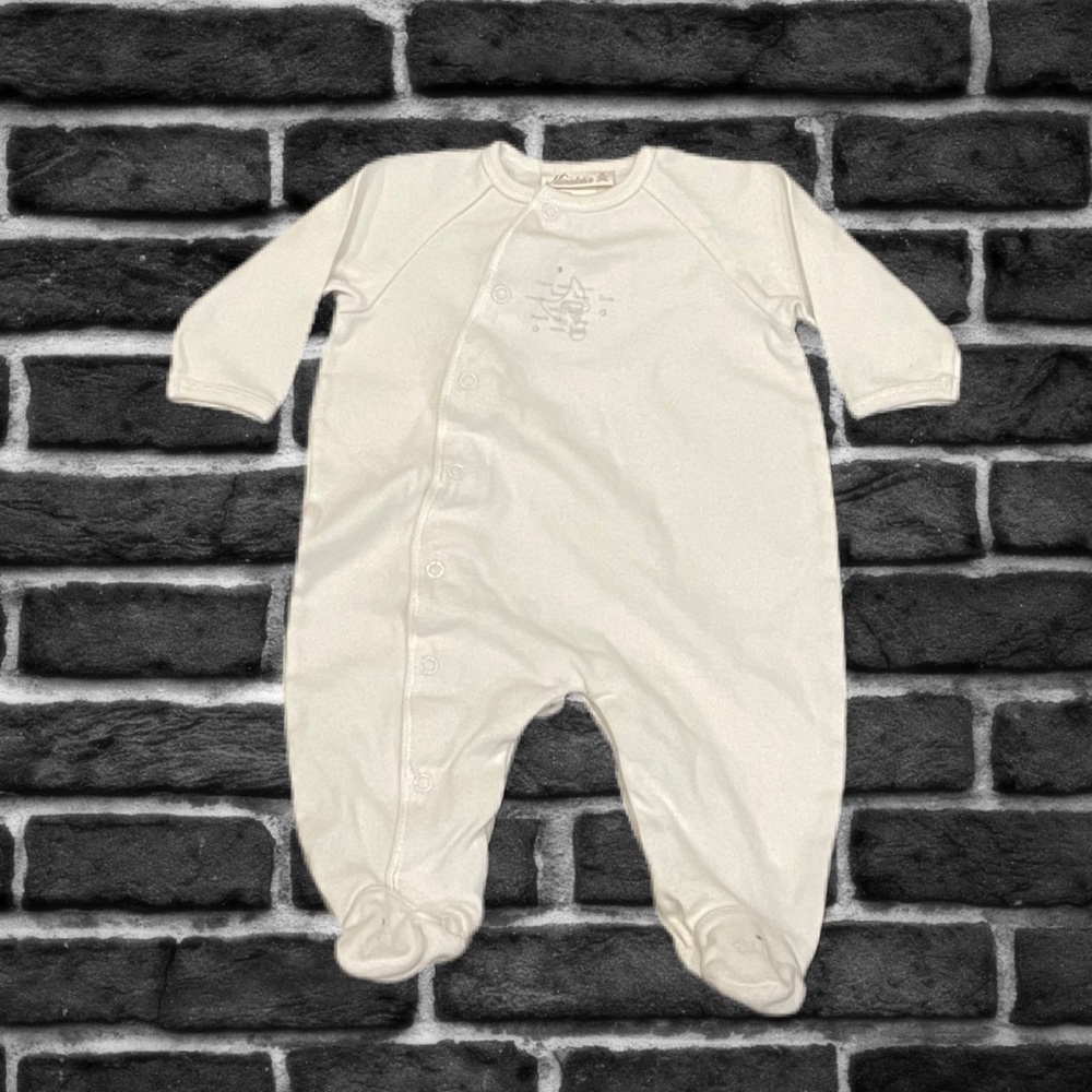 Miniclasix footie for size 6 months super cute in white with love